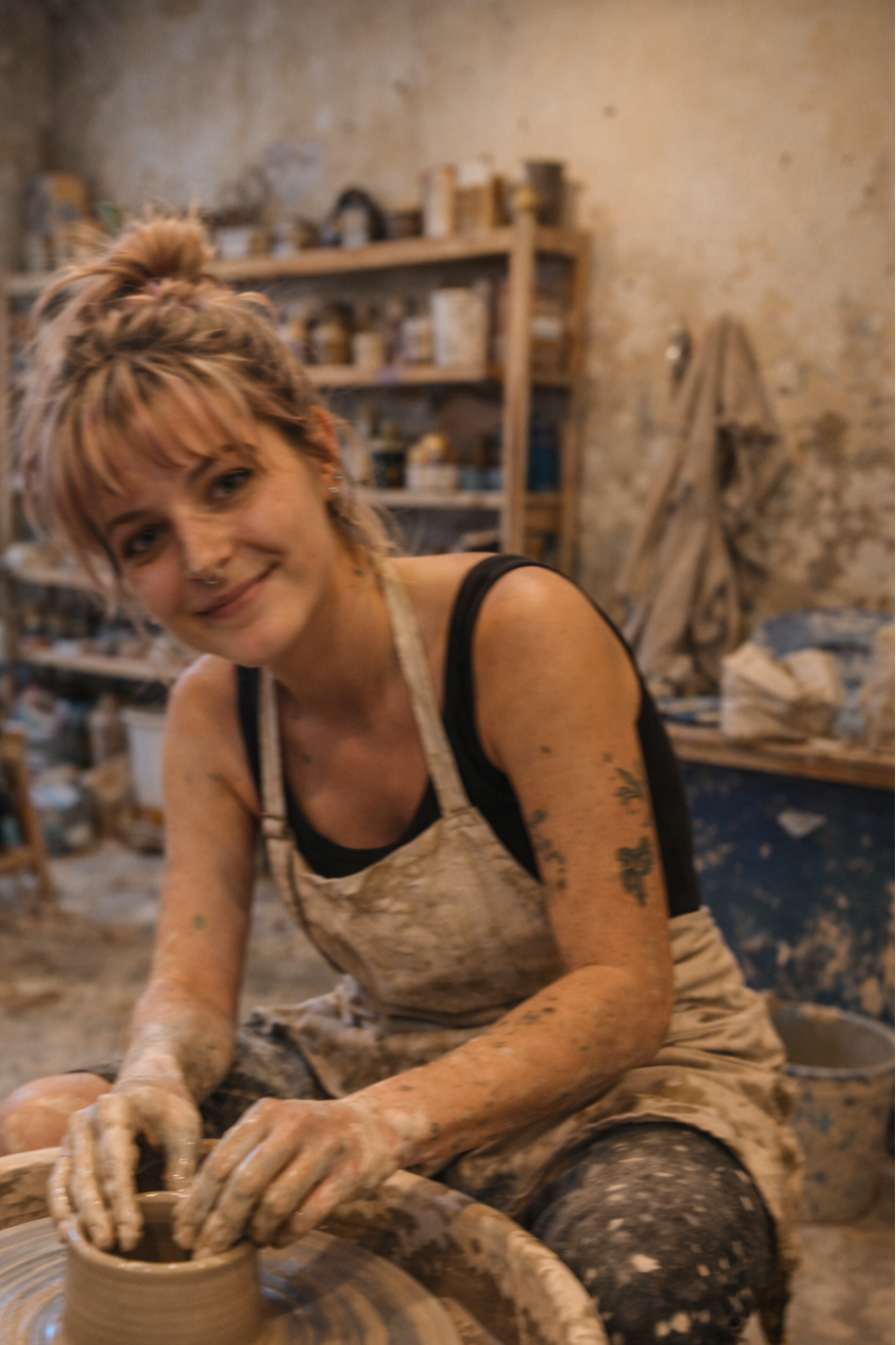frau am töpfern